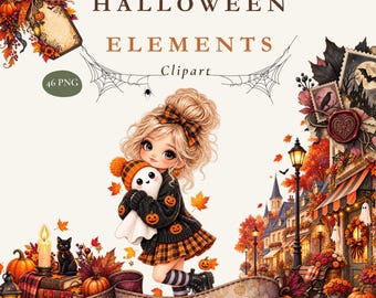 Halloween Clipart Bundle, 46 Elements PNG (Digital Download)