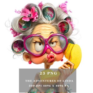 Funny Old Woman, Quirky Clipart, Quirky Bikini Granny PNG, Summer Cartoon Lady Digital Download, Centered Beach Grandma Illustration