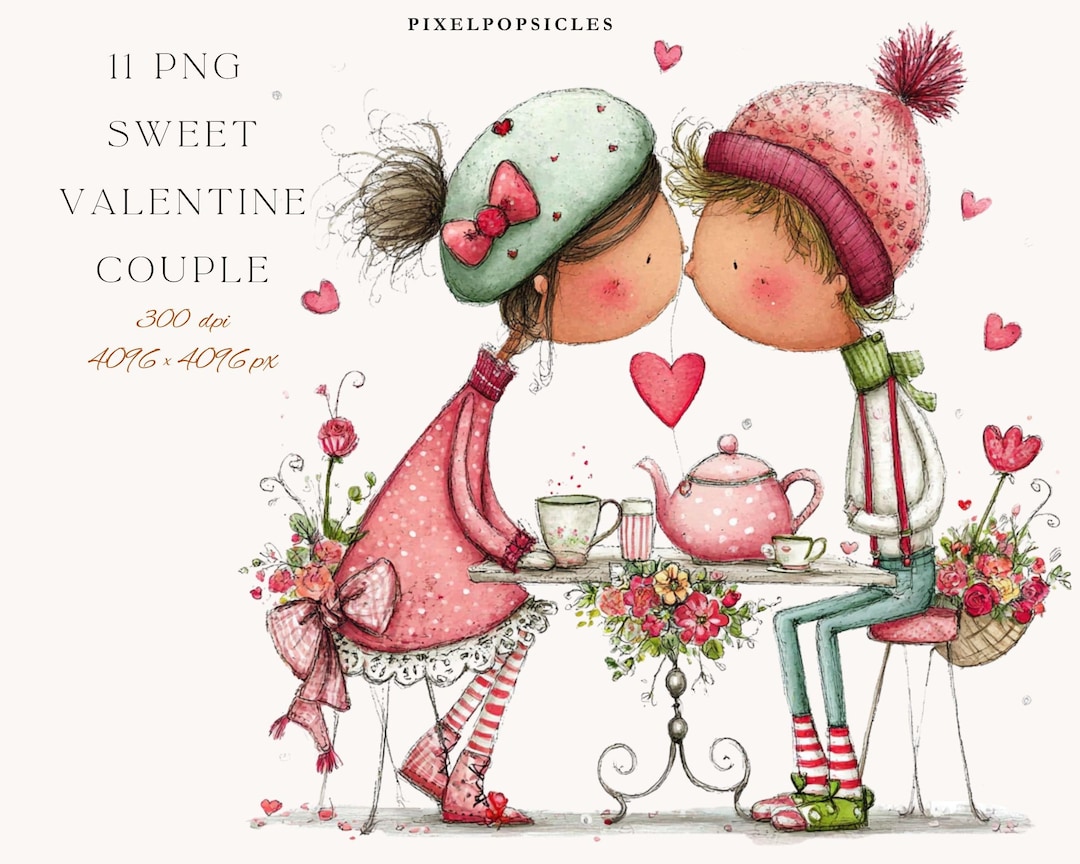 Sweet Couple Cartoon PNG Clipart Bundle: Wedding & Valentine's Day ...
