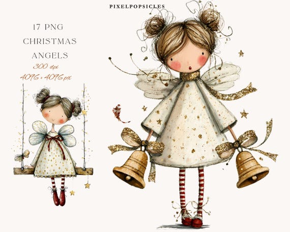 Watercolor Christmas Angels PNG Clipart: Holiday Scrapbook Graphics 1#