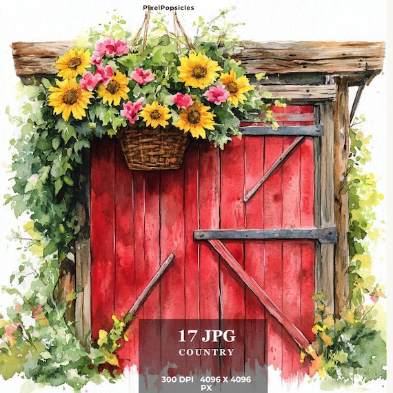 水彩画の田園風景クリップアート：野の花畑バンドル（デジタル