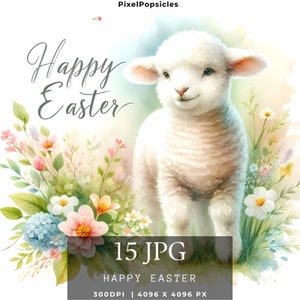 Pacote de Cliparts de Feliz Páscoa | 15 Imagens JPG para Decoração de Festas, Convites e Arte Digital l Criação de Cartões, Conjunto de Aquarela, Download Digital