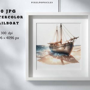 Watercolor Sailboat Print, Coastal Nautical Art (Digital Download)