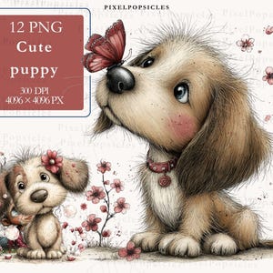 Illustraties aquarel hond: grillige puppyillustraties (digitale download, png commercieel gebruik OK) 1#