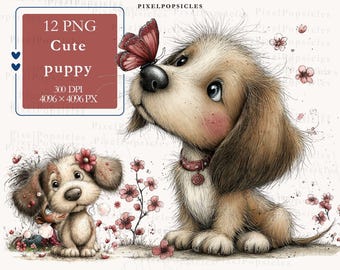 Watercolor Dog Clip Art: Whimsical Puppy Illustrations , png Commercial Use OK