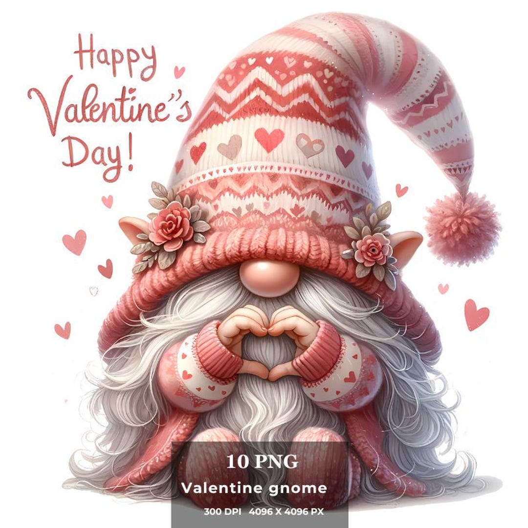 Valentine's Gnome PNG Clipart Bundle - Romantic Love Heart Digital ...