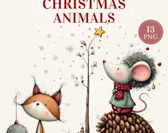 Christmas Fox & Mouse Clipart, 13 Whimsical Woodland PNGs