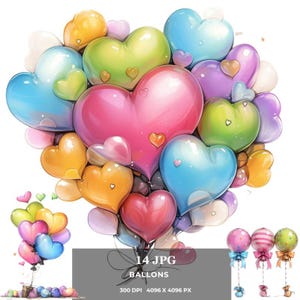 Verjaardagsballonnen Clipart Feestelijke digitale illustraties voor wenskaarten, feestuitnodigingen, decoraties, scrapbooking Creatieve projecten