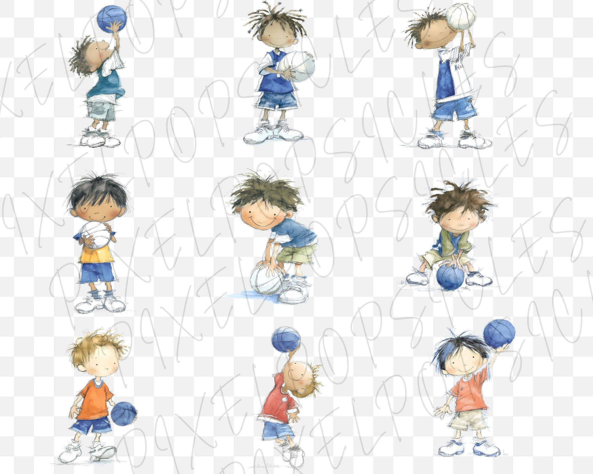 Children Playing Basketball Watercolor Clipart PNG | Kids Sports ...