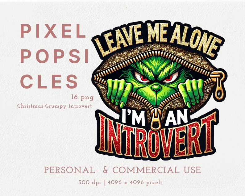 Grumpy Christmas PNG, Introvert Quote Clipart, Funny Holiday Sublimation, 16 PNG Files, Digital Download, Anti Social Art image 1