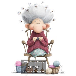 21 Sweet Granny PNG Clipart | Cozy Grandmother Cookies & Yarn Wholesome Designs for Scrapbooking, Card Making, Journals, Craft Projects