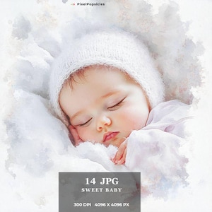 14 Sleeping Baby Clipart, Infant Clipart, Printable Watercolor clipart, High Quality JPG, Digital download, Paper craft, junk journal