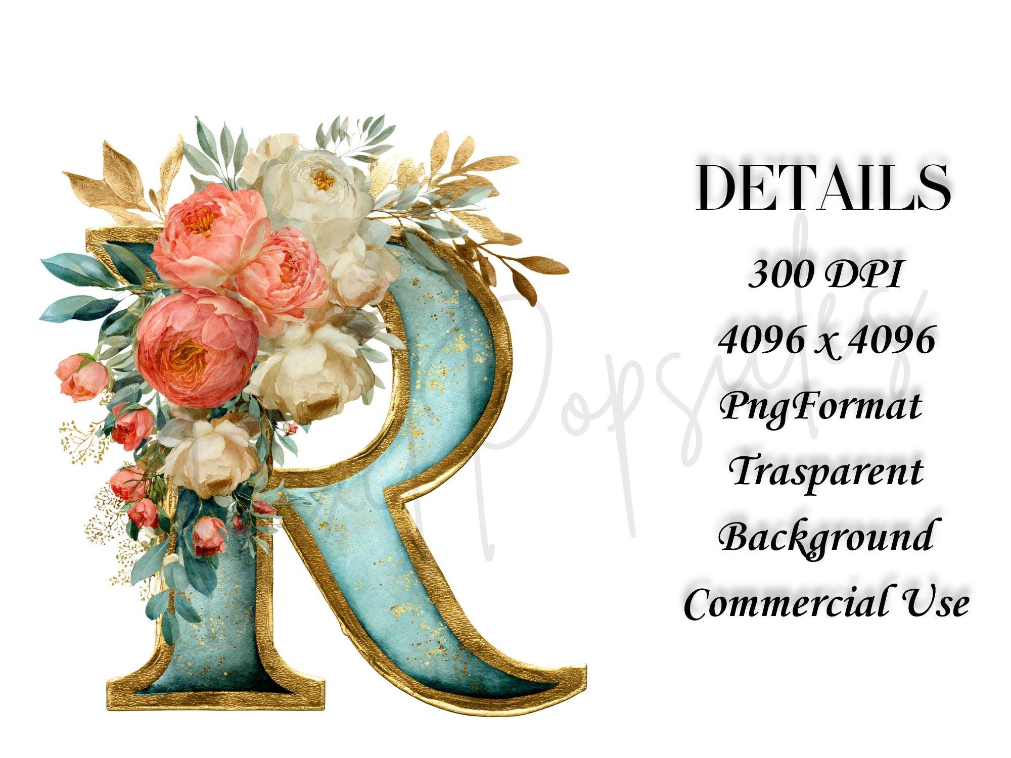Floral Alphabet Clipart Bundle Watercolor Flowers & Birds PNG ...