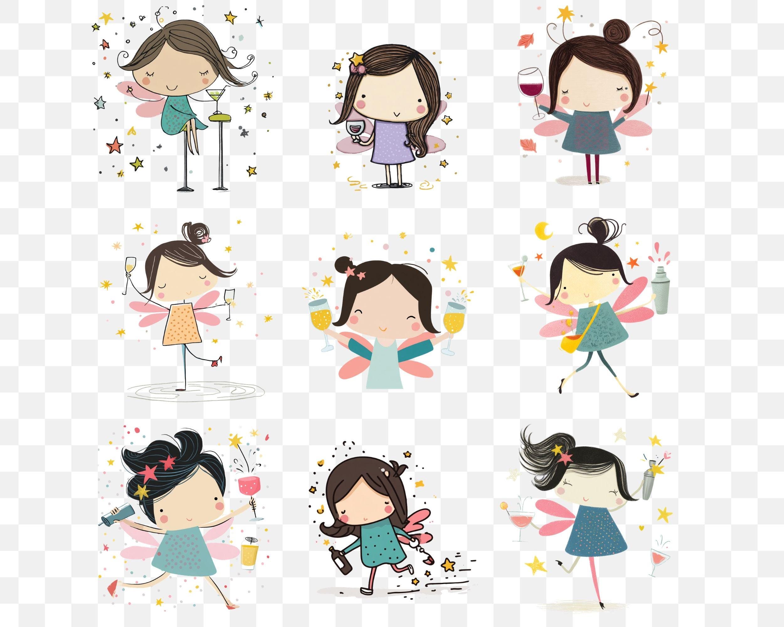Girls Night Clipart, Trendy Kids Graphics (PNG, 4096x4096 Px, 300 DPI ...