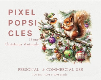 Weihnachtliche Eichhörnchen- und Vogel-Cliparts, 15 Waldweihnachts-PNGs