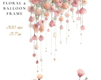 Watercolor Floral Balloon Clipart Bundle: Invitation Graphics (PNG ) 1#