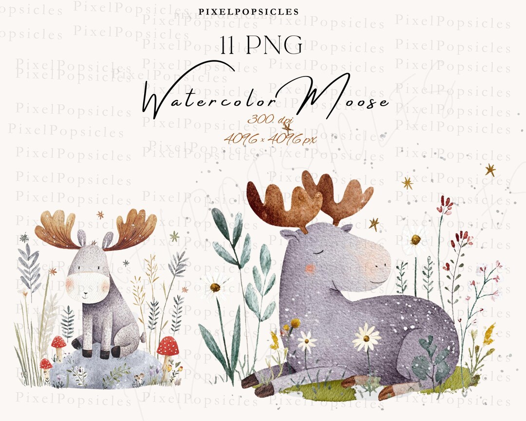 Watercolor Moose PNG Clipart Nursery Decor (digital Download) - Etsy