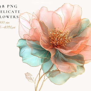 Imágenes prediseñadas de flores de acuarela coloridas: Arte PNG delicado (descarga digital) 1#