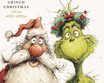 Grinch Christmas Clipart Bundle: Festive PNG Illustrations (Digital Download
