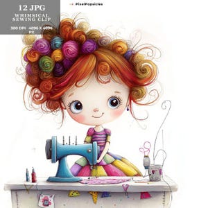 Clip Art di cucito stravagante 12 JPG ad alta risoluzione ad acquerello per diario spazzatura, scrapbooking, creazione di biglietti, download digitale, fantasy, stranezza