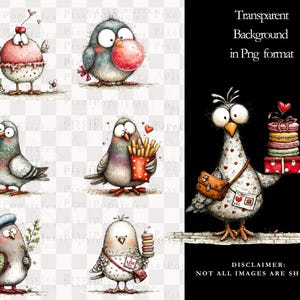 Funny Pigeon Clipart PNG, Sketchy City Bird with French Fries and Macarons image 2