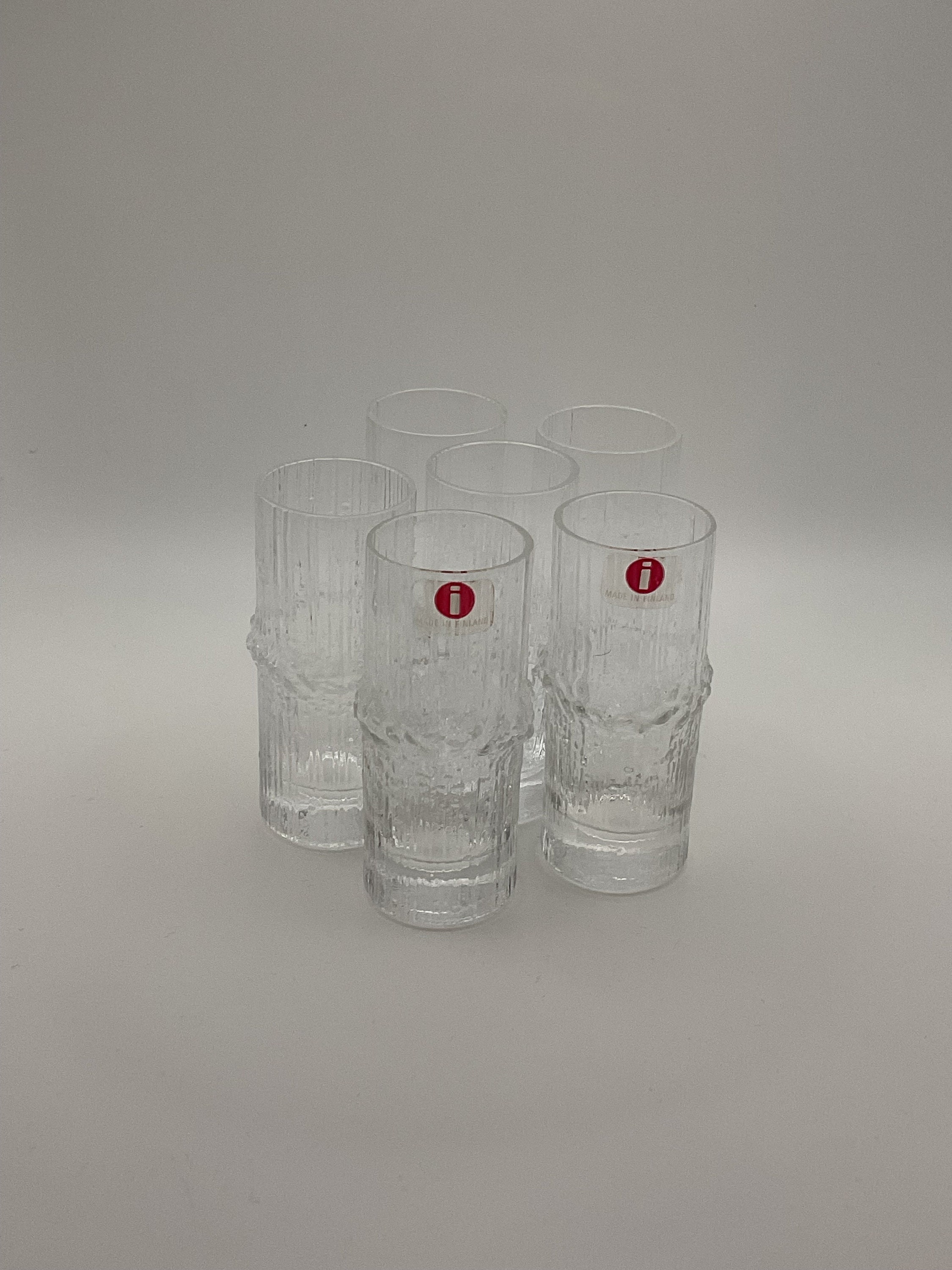 SET of 6 IITTALA NIVA Shot Glasses, Finnish Glass, Nordic Design