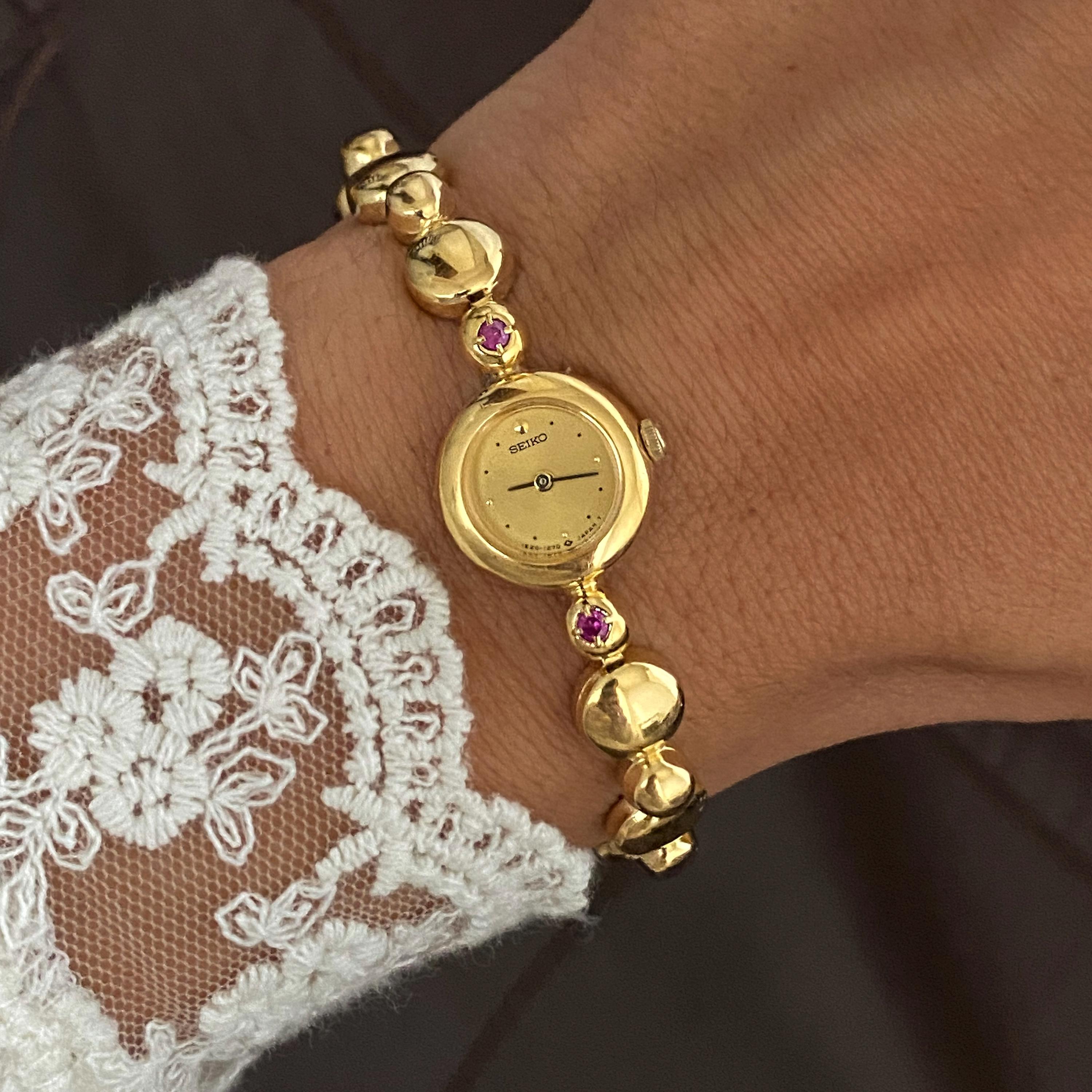 Seiko Vintage Gold Watch Rubies Gemstones Gold Pearls - Etsy