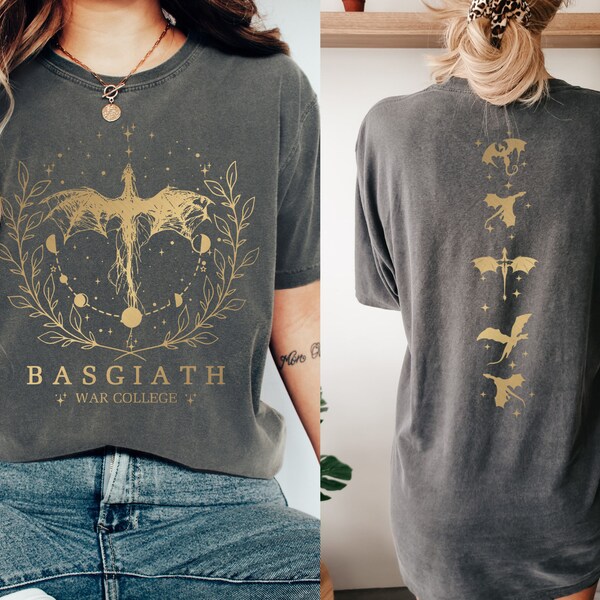 Fourth Wing Double-Sided Shirt, Comfort Colors Basgiath War College Shirt, Fourth Wing Shirt, Dragon Rider Shirt, Bookish Shirt, Faux Gold