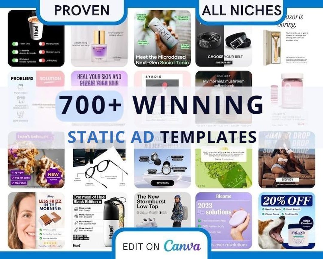 700+ Winning Static Ads Canva Templates, Image Ad Creatives,