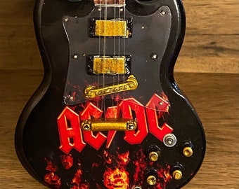 ACDC MINIATURE GUITAR with display box and stand