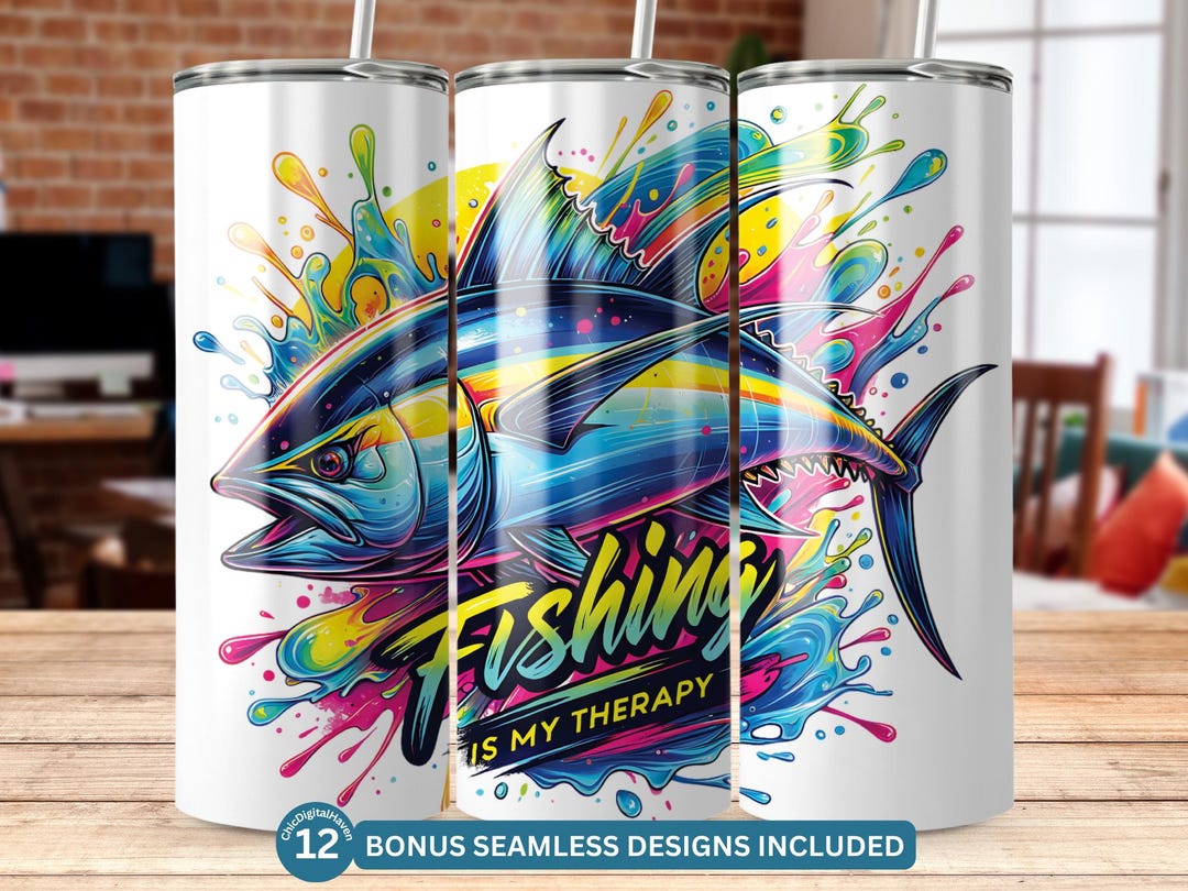 Bass Fishing Therapy 20 Oz Tumbler Wrap: Funny Fisherman PNG (digital ...