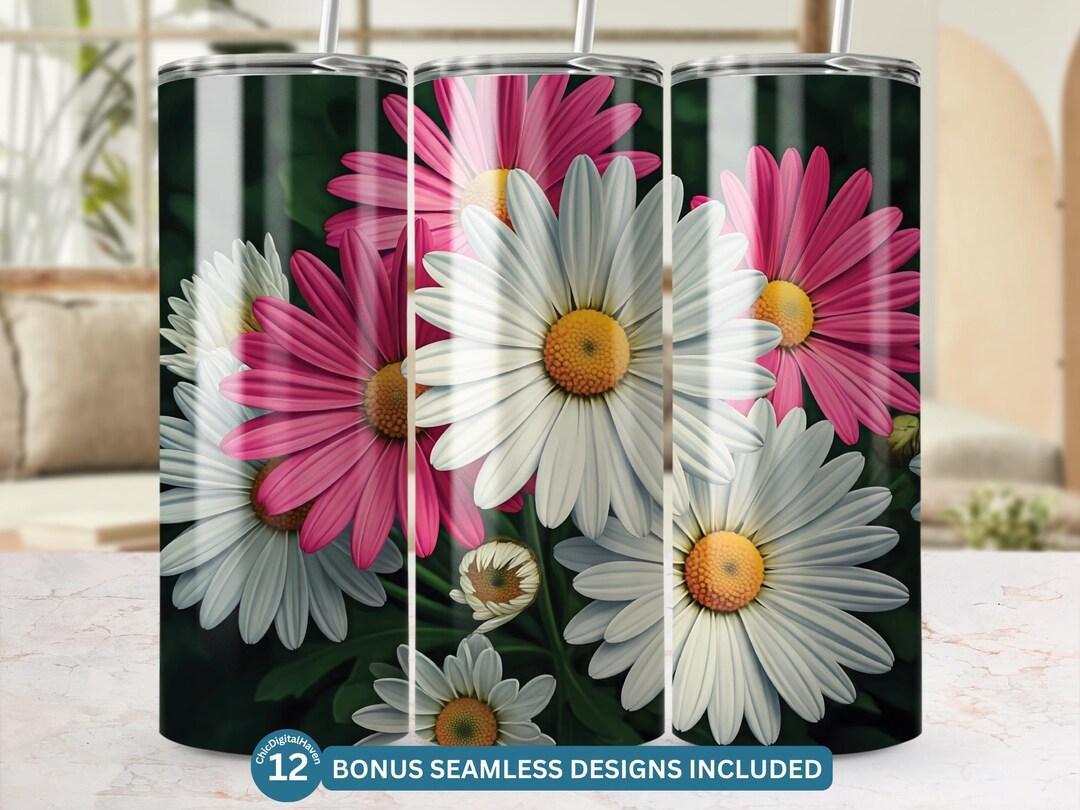 Floral Daisy 20 Oz Tumbler Wrap: Pink & White Bouquet (digital Download ...
