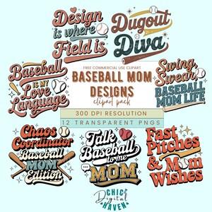 Baseball Mom Clipart, Mama PNG, Projekty sublimacji dziewczyny, Pobieranie cyfrowe, Najlepiej sprzedający się przedmiot Koszulka, Prezent dla niej, Prezent dla mamy ze sztuki sportowej