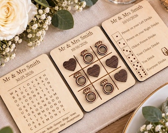 Personalized Wooden Wedding Party Games – Tic Tac Toe, Snakes Ladders Rustic Favors. Wedding Games mini favour Noughts & Crosses.