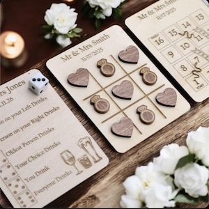 Personalisierte Hölzerne Hochzeit Spiele - Tic Tac Toe und Schlangen & Leitern Rustikale Bevorzugungen für Gäste - Party - Hochzeitsideen | Herzen und Kreuze