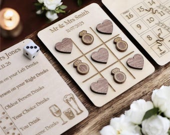 Personalized Wooden Wedding Games – Tic Tac Toe and Snakes & Ladders Rustic Favors for Guests - party- Wedding Ideas | Hearts and Crosses