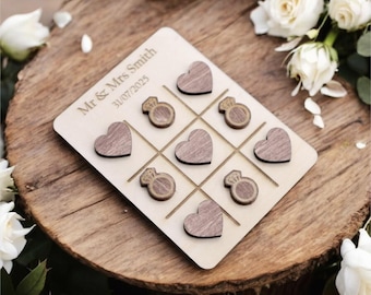 Personalized Wooden Wedding Games – Tic Tac Toe and Snakes & Ladders Rustic Favors for Guests - party- Mr and Mrs, games,special day