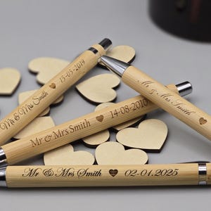 Engraved Bamboo Wedding Pen Set: Personalized Mr & Mrs Keepsake