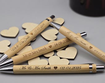 Personalized Wooden Wedding Pen Set, Custom Engraved Mr & Mrs Pens, Elegant Bride  Groom Gift, Wedding Guest Book Pen