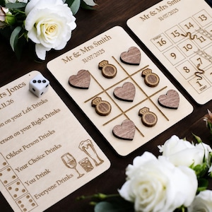 Personalized Wooden Wedding Party Games – Tic Tac Toe, Snakes Ladders Rustic Favors. Wedding Games mini favour Noughts & Crosses.