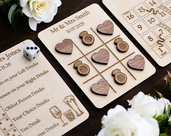 Personalisierte hölzerne Hochzeitsgesellschaft Spiele - Tic Tac Toe, Schlangen Leitern Rustikale Gefälligkeiten. Hochzeitsspiele mini für Nullen und Kreuze.