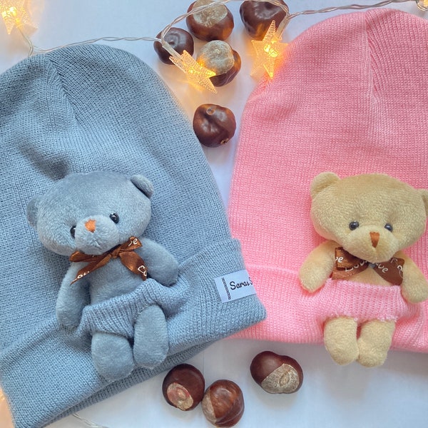 Mütze, Kindermütze, Mädchen, Wintermütze, Accessoires, Mädchen, Junge, Kopfbedeckung, Acrylmütze, Kinder, Teddy, Bär