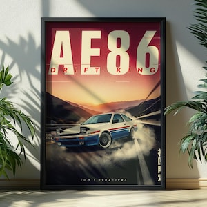 Retro AE86 Drift Poster, Vintage JDM Wandkunst (Instant Download)