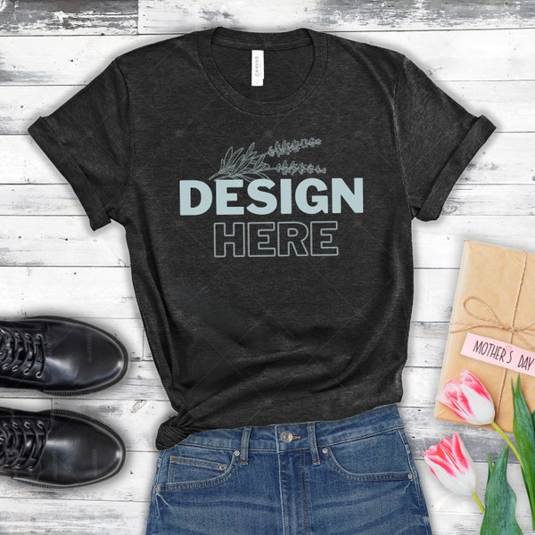 Heather Black Bella Canvas T-shirt Mockup, Bella canvas mockup, Bella Canvas 3001, Mother's Day Mockup, Womens t-shirt Mockup, Shirt Mockup