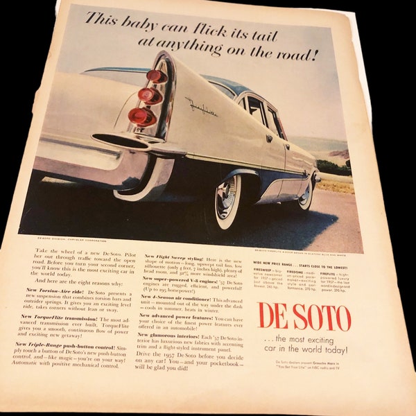 1957 Authentic Vintage Desoto Magazine Ad Large
