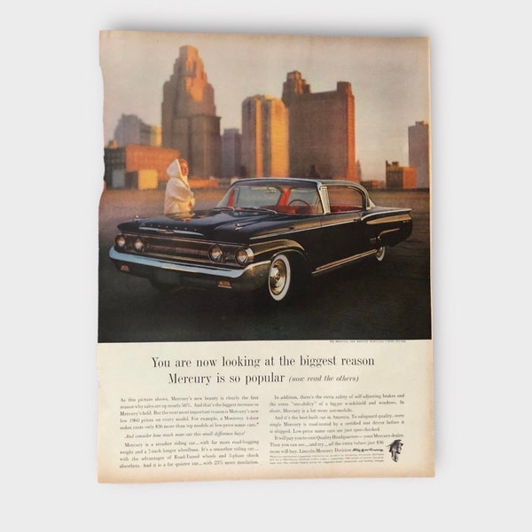 Vintage Ford Mercury Magazine Advertisement | Old Automobile Ads | 1950s | 1960s | Retro Ads | Vintage Ephemera | Gift Ideas