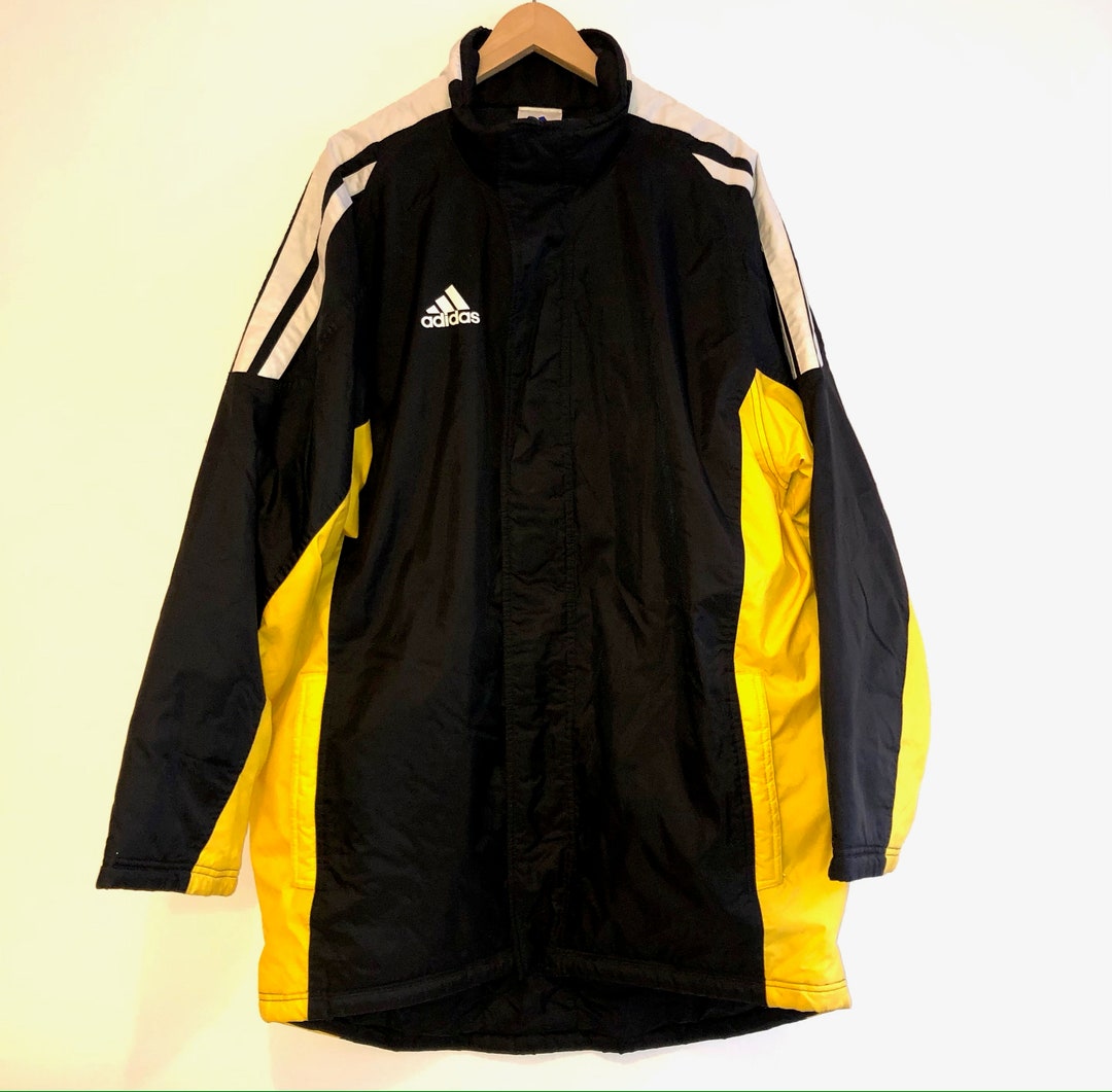 Adidas Vintage 90s RARE Football Managers Soccer Coat Jacket Mens Thick ...