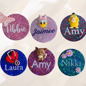 Personalised work,nurse,teacher, work, healthcare glitter magnetic,pin name badge,charms.