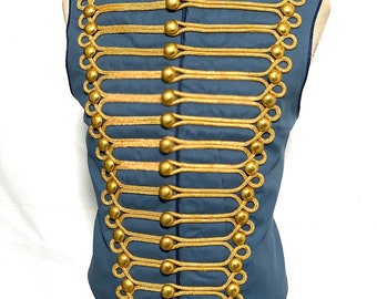 Hussar vest blue Men's Military Army Blue vest with GOLD Braiding Hussar Waistcoat with polished brass buttons Custom made hussars vest