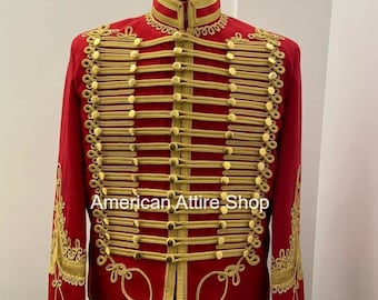 Hussar jacket Red Vintage Military jacket Napoleonic uniform Hussar Tunic  jacket pelisse Hendrix pipe Band jacket  new Dolman jackets